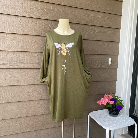 JiaMa Let it be Long Sleeve Loose Pocket Oversize Tunic Dress with Pockets M - Picture 2 of 13